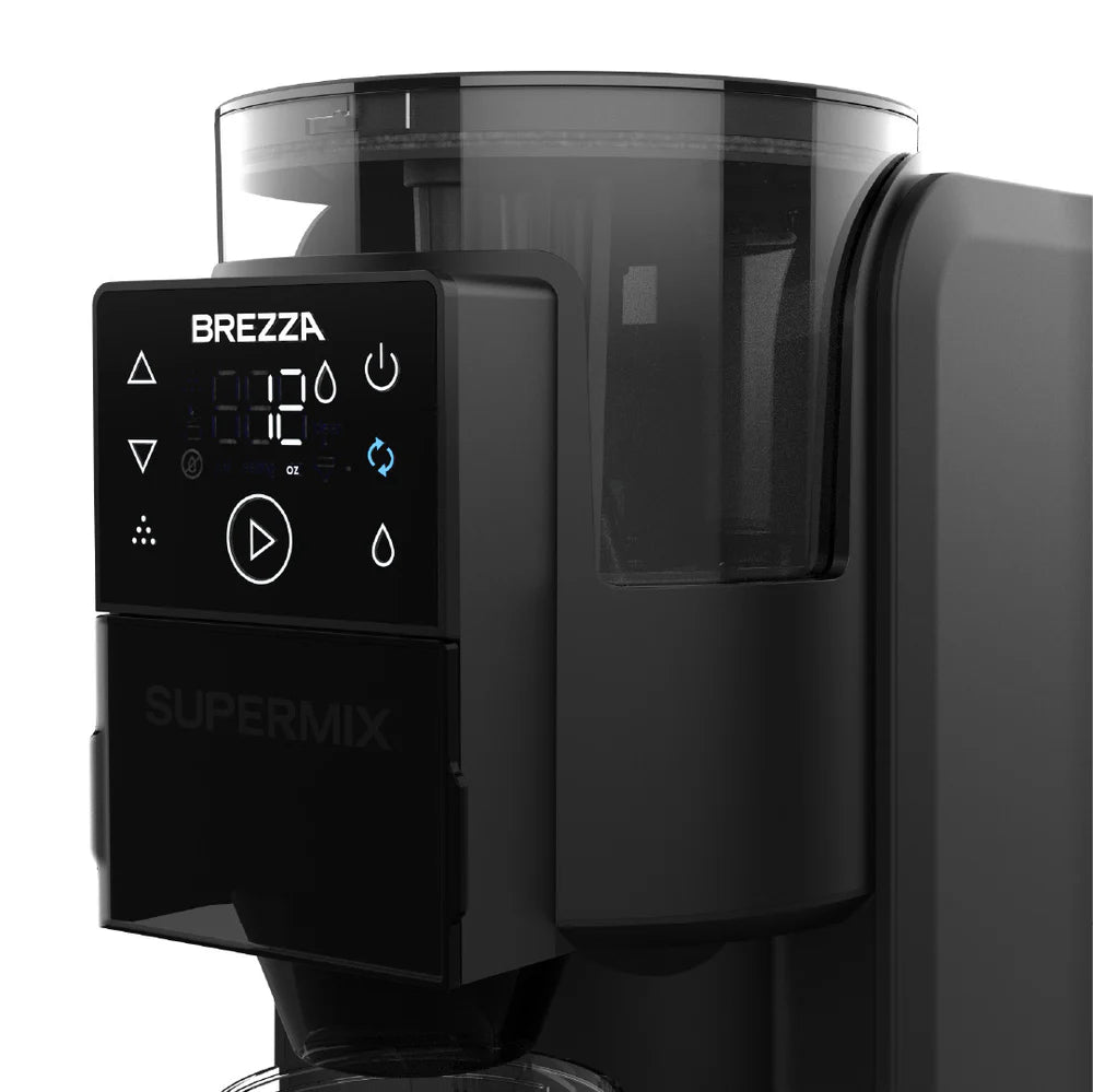 Close-up of the control Panel. Touchscreen interface of the Brezza Supermix, allowing precise shake customization at the press of a button.