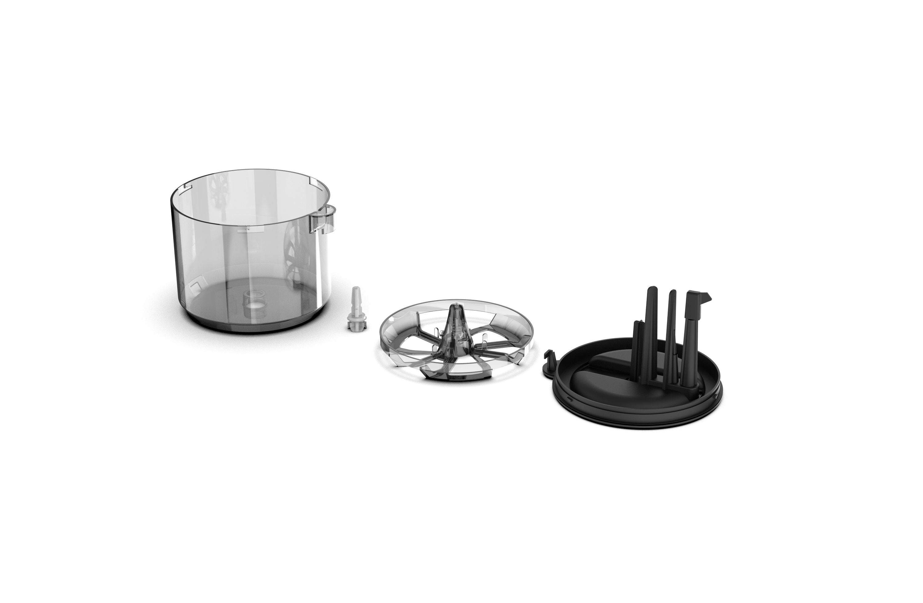 A linear view of all the parts of the Supermix Powder Container