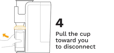 Diagram showing how to disconnect a cup from the supermix.