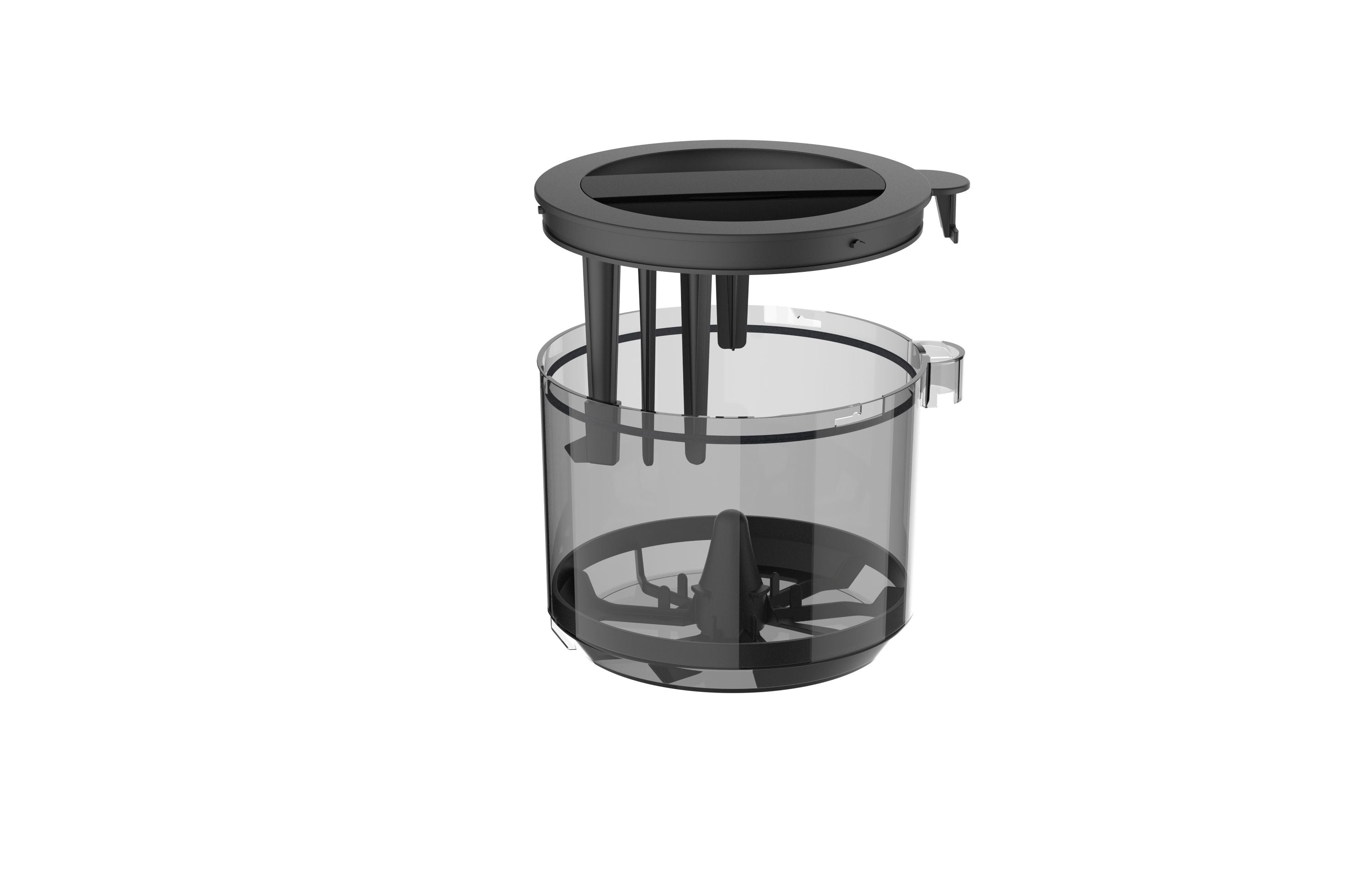 A Side view of the Supermix powder container set with the Lid raised